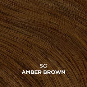 Clairol Professional hair swatches showing 5G Amber Brown result, illustrates shade outcome