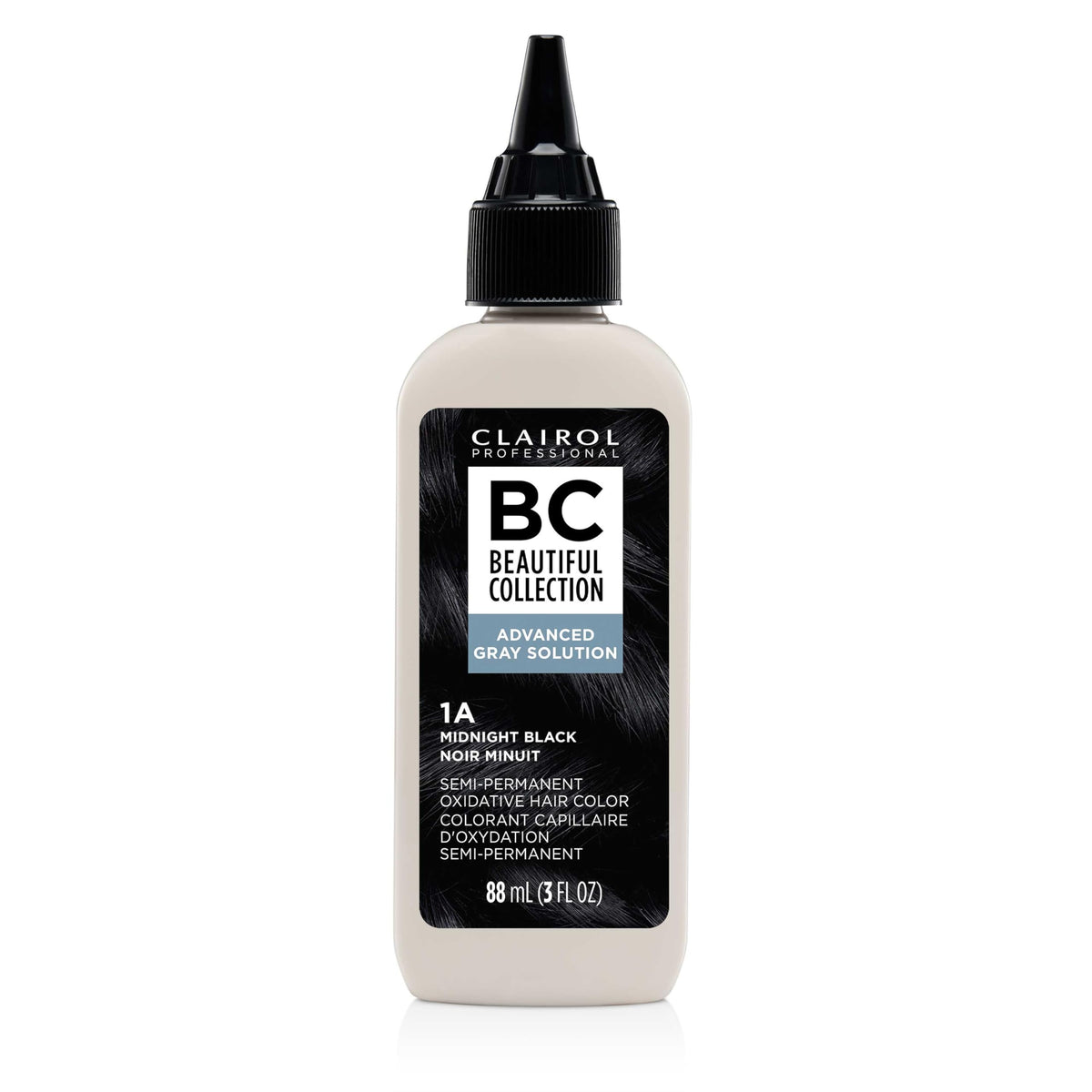 Clairol Professional bottle front view showing Midnight Black shade and gentle formula benefit