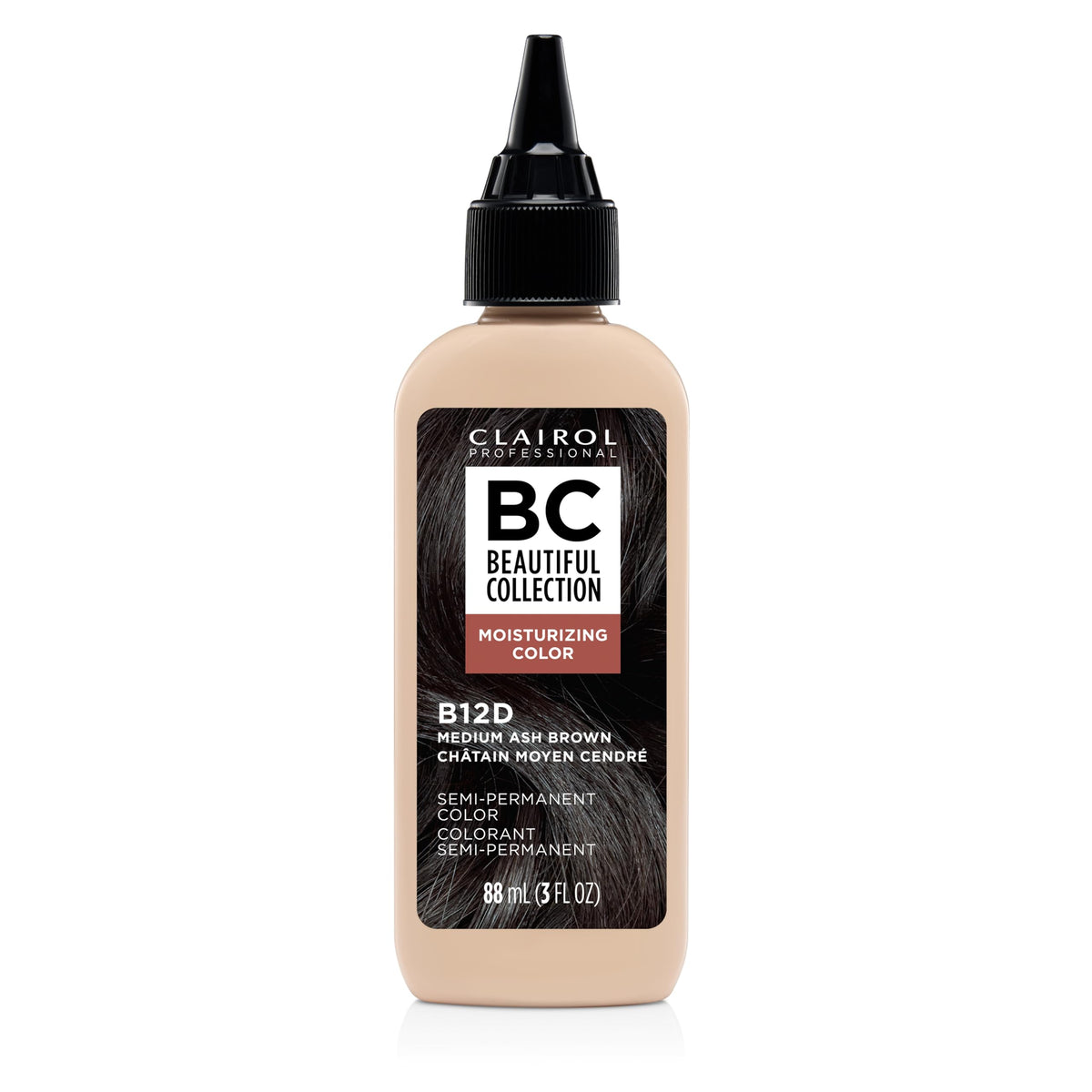 Clairol Professional front packaging showing shade 12D medium ash brown and benefits