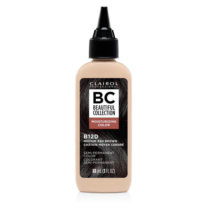 Clairol Professional front packaging showing shade 12D medium ash brown and benefits