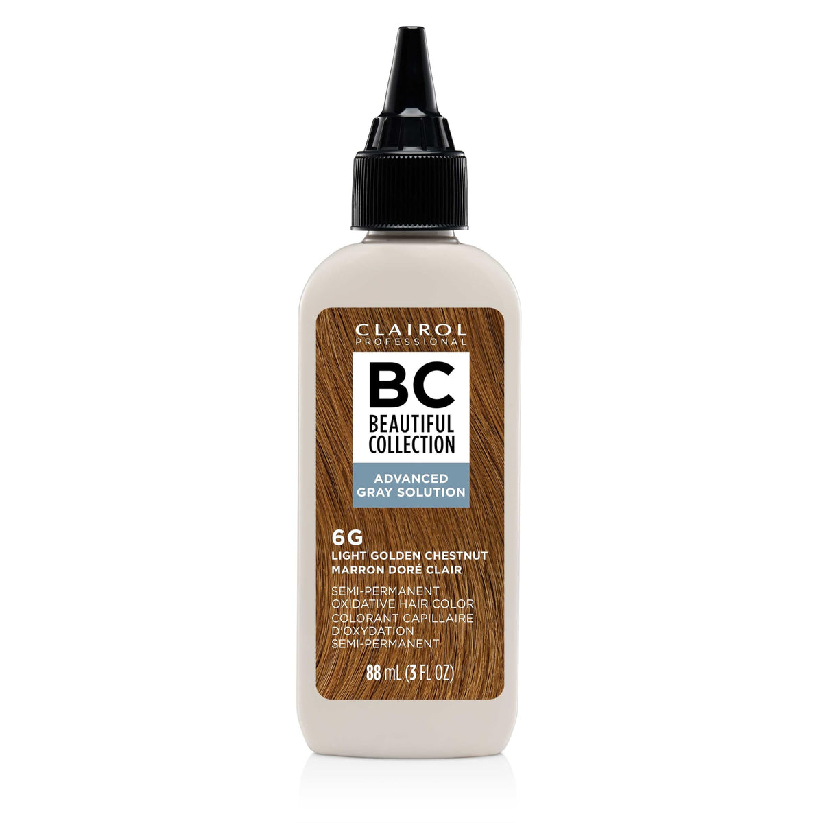 Clairol Professional front packaging showing 6G light golden chestnut color and benefits