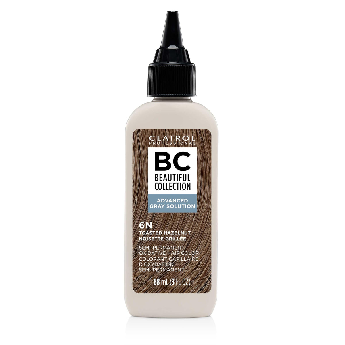 Clairol Professional front packaging showing shade 6N Toasted Hazelnut and benefits