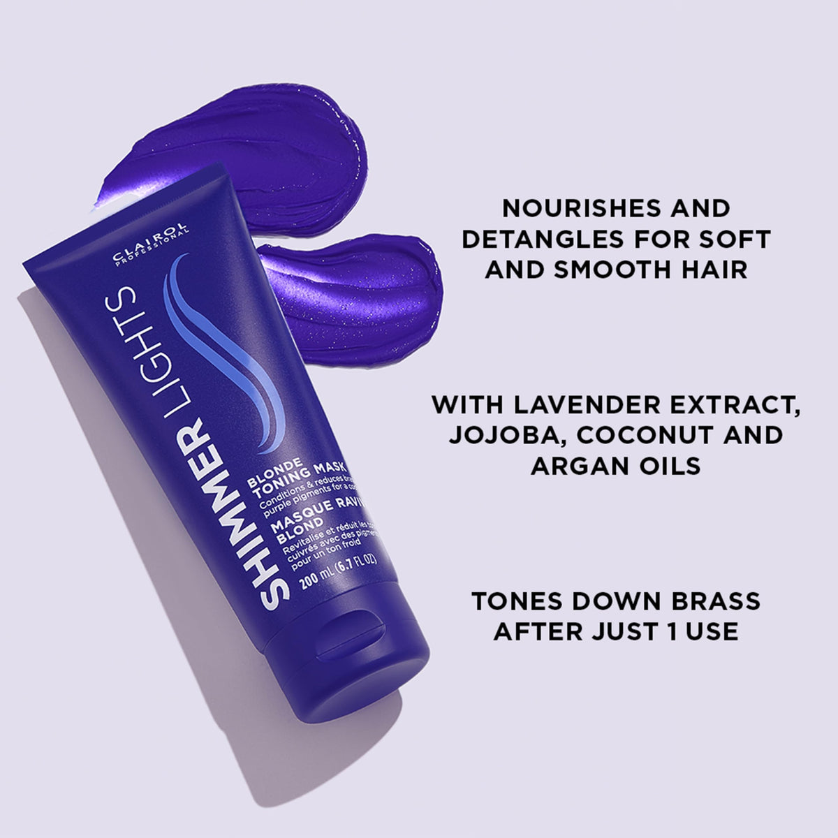 Clairol Professional applying mask to wet hair for neutralizing brass and shine
