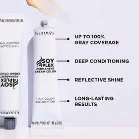 Clairol Professional soy complex graphic illustrating conditioning and added shine