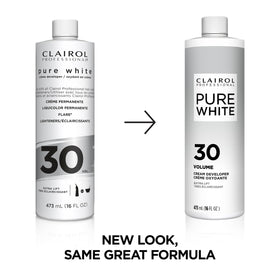 Clairol Professional developer pouring creamy texture for easy mixing and control