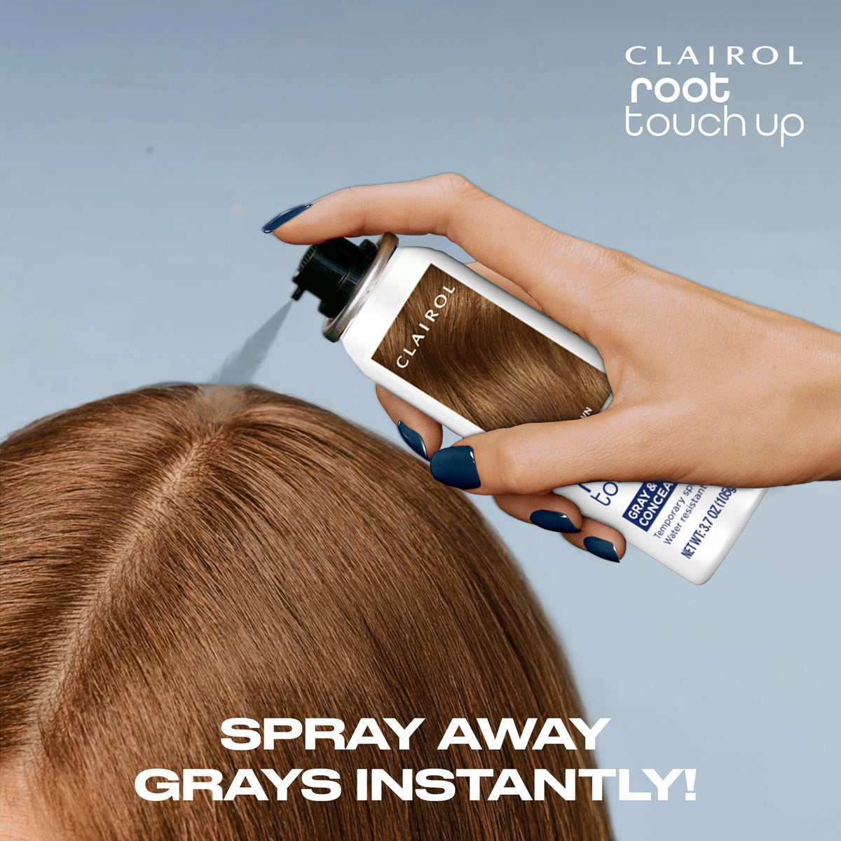 Clairol applied along part line to conceal grays and restore color
