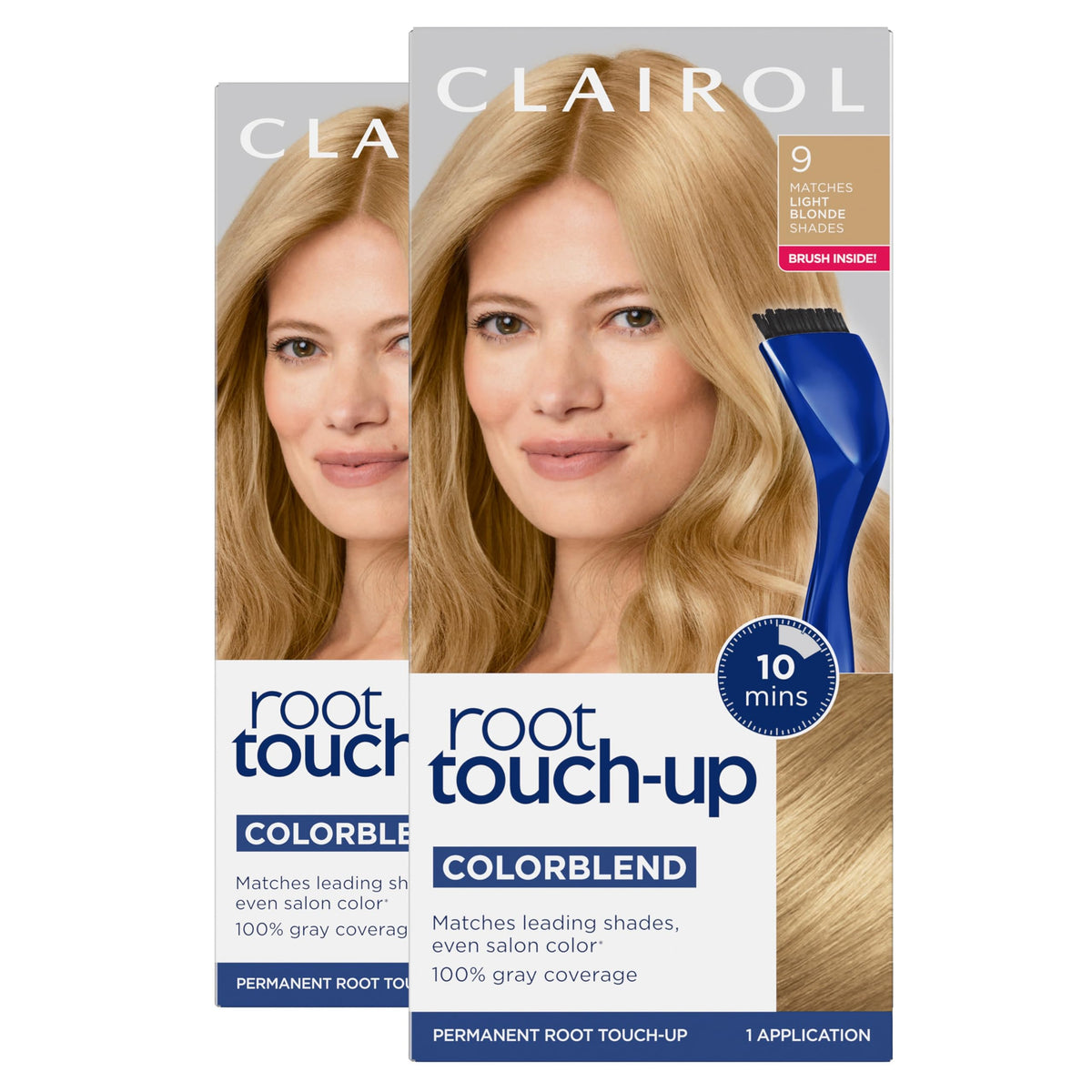 Clairol front packaging showing shade 9 Light Blonde and benefits