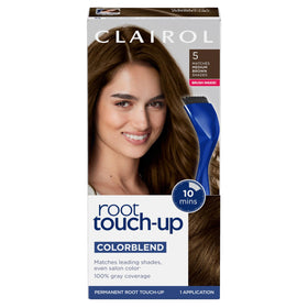 Clairol product front packaging showing shade 5 Medium Brown benefit seamless matching