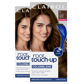 Clairol pack front view showing branding and medium brown shade for quick coverage