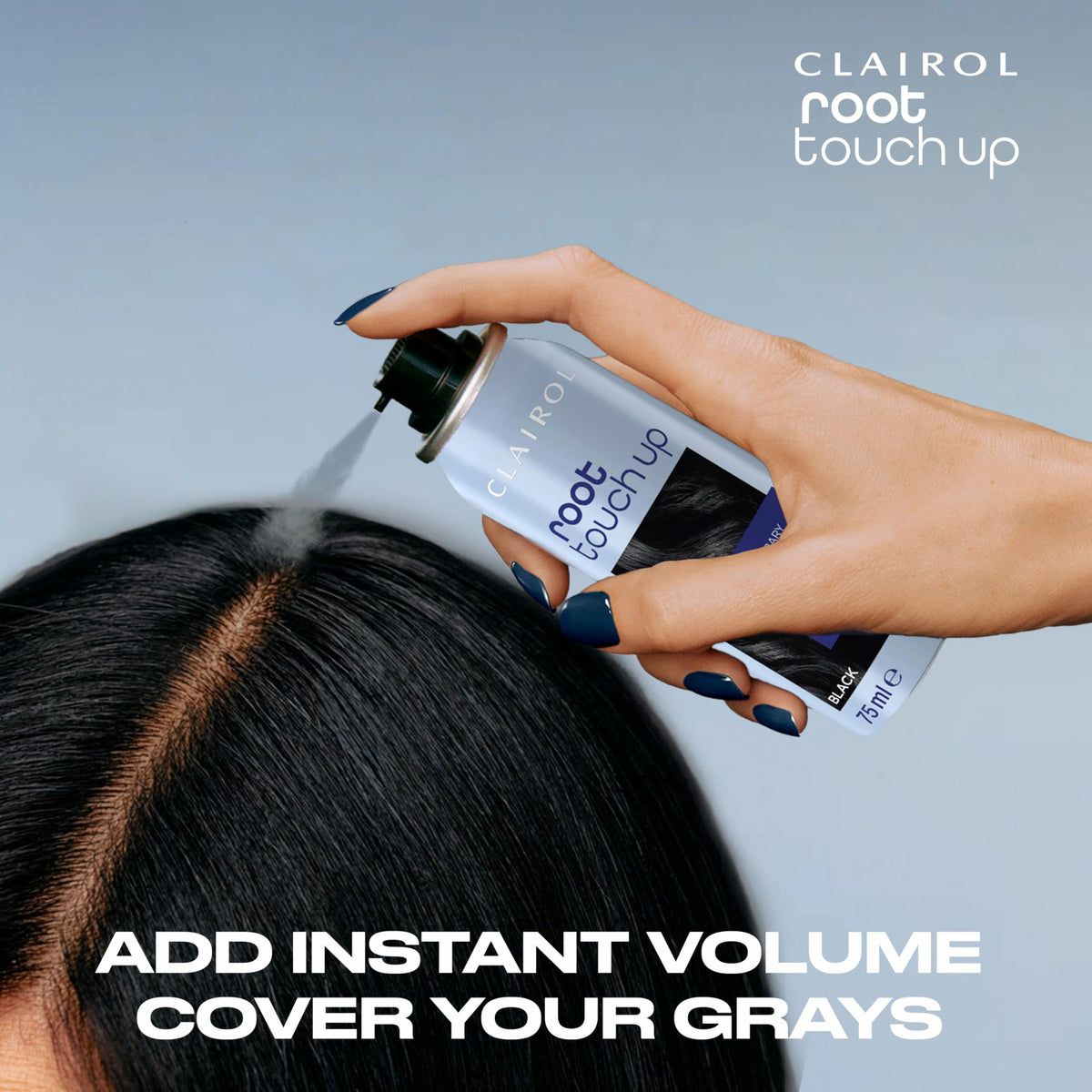 Clairol can held in hand to show size and travel-friendly benefit