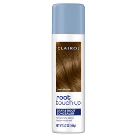 Clairol front packaging shows Light Brown spray for quick gray coverage and convenience