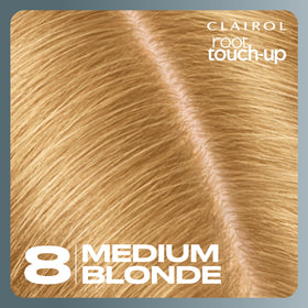 Clairol root touch-up styled medium blonde hair showcasing natural look