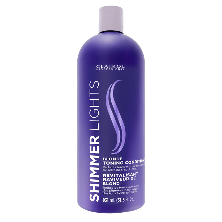 Clairol Professional front packaging of large purple conditioner, instant toning benefit