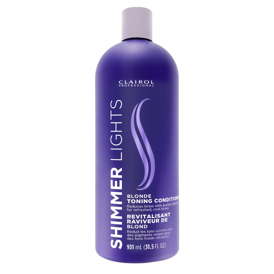 Clairol Professional front packaging of large purple conditioner, instant toning benefit