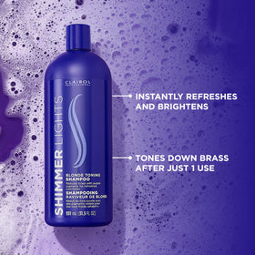 Close-up foam texture of Clairol Professional purple shampoo for gentle toning