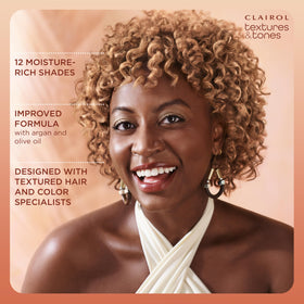 Clairol Textures & Tones before and after comparison showing improved shine