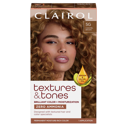 Clairol Textures & Tones front packaging showing product and shade