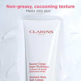Clarins lotion applied on arm showing fast absorption benefit