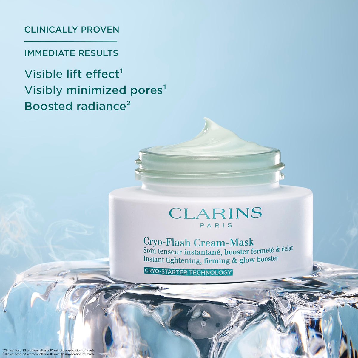 CLARINS Cryo-Flash creamy gel texture close-up highlighting cooling finish