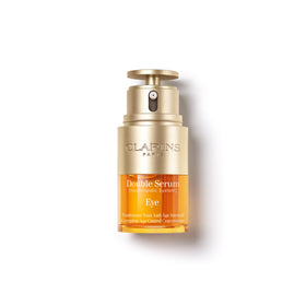 Clarins Double Serum Eye front pump showing sleek packaging and easy dosing