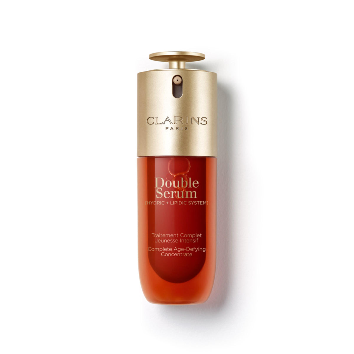 Clarins bottle front view showing elegant packaging and immediate recognition benefit