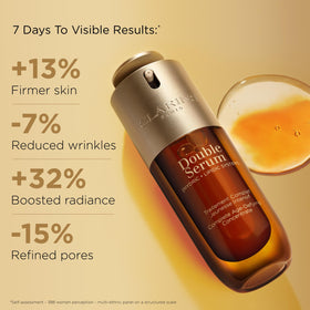 Clarins pump detail demonstrating dual-chamber delivery for balanced active dose benefit