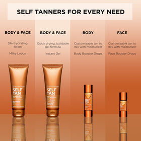 Clarins before and after face images displaying buildable, natural glow