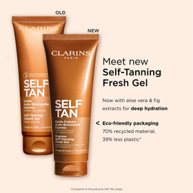 Clarins quick-dry gel allowing model to dress immediately after use