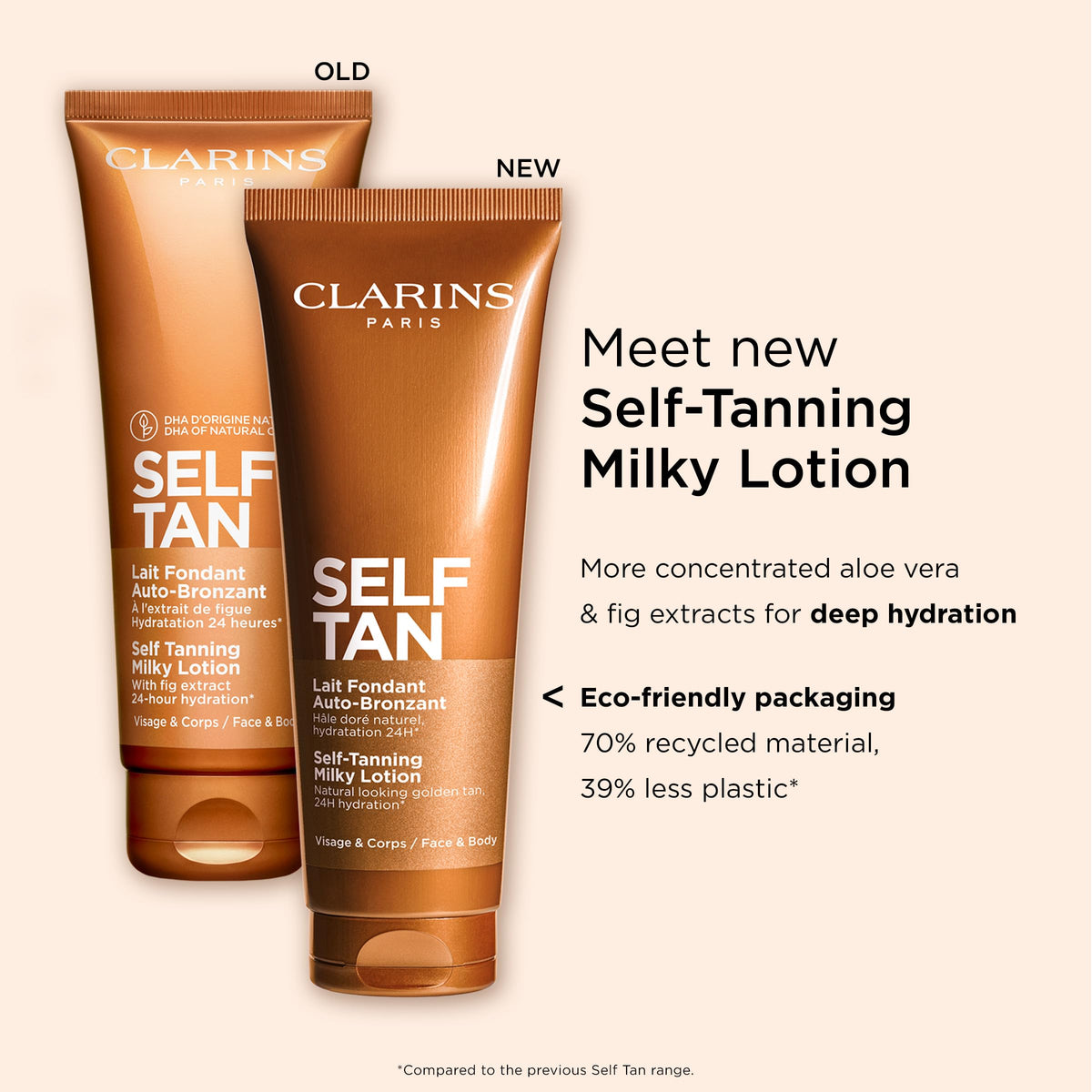 CLARINS Ingredients label close-up showing Aloe Vera and Glycerin for 24-hour hydration