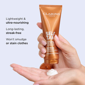 CLARINS creamy milky texture swirl close-up showing smooth blendability for streak-free finish