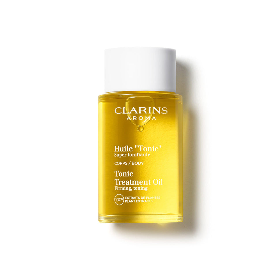 Clarins bottle front view showing packaging and product name benefits