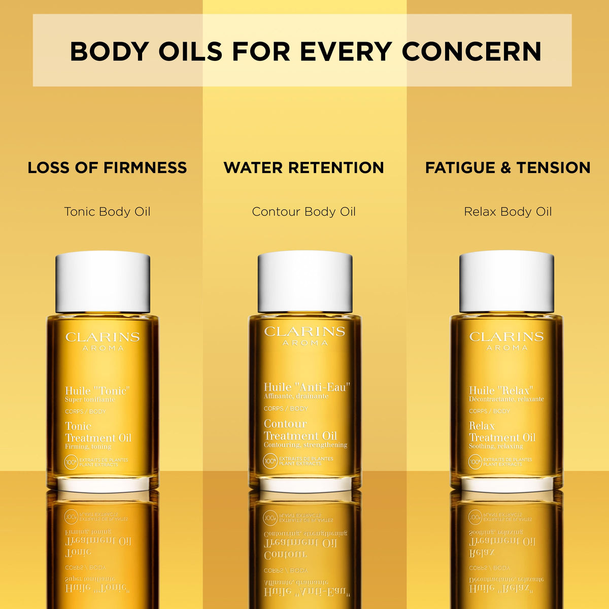 Clarins ingredients display featuring hazelnut oil for nourishing benefit