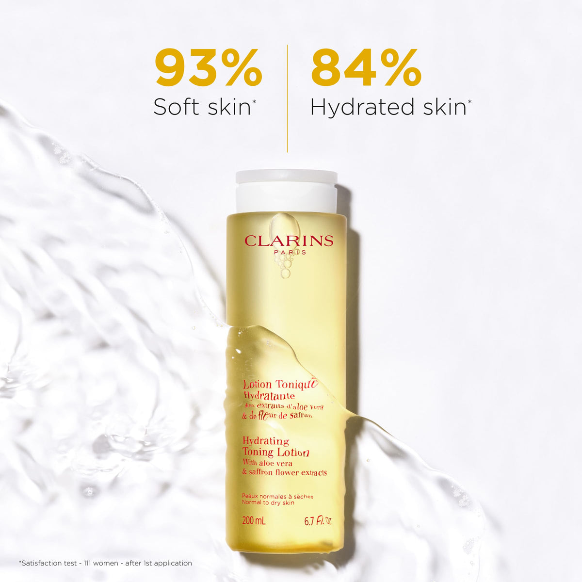 Clarins toner droplet texture highlighting lightweight hydration