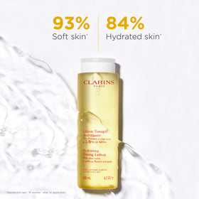 Clarins toner droplet texture highlighting lightweight hydration