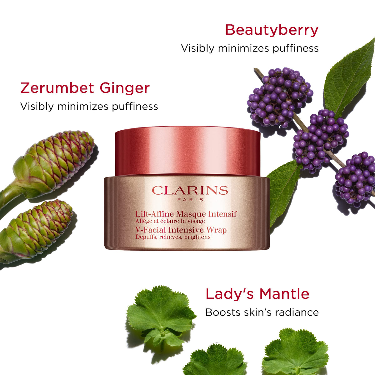 CLARINS applying mask to face illustrating quick 10-minute treatment and refreshed skin benefit