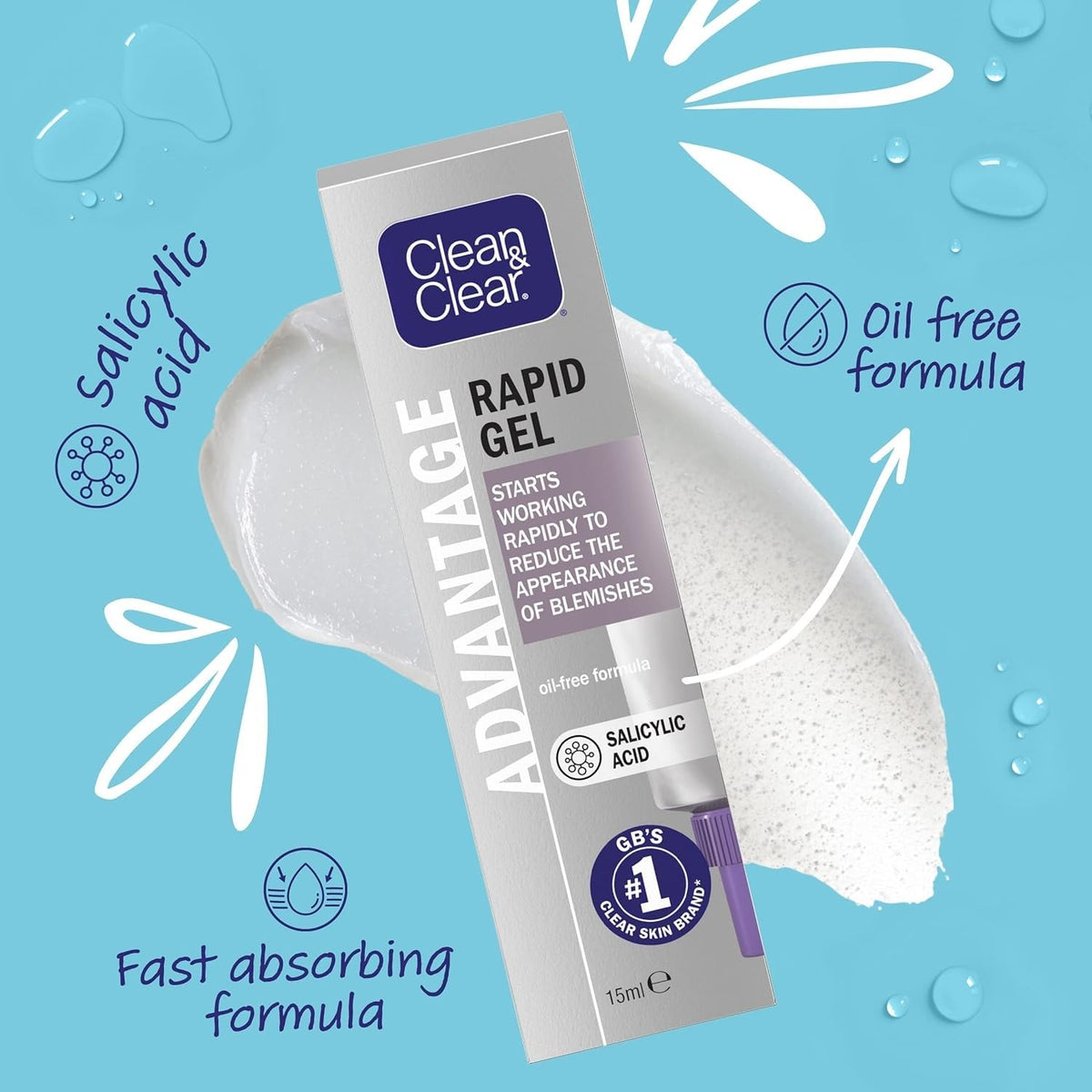 Clean & Clear treatment gel on fingertip, precise targeted application benefit