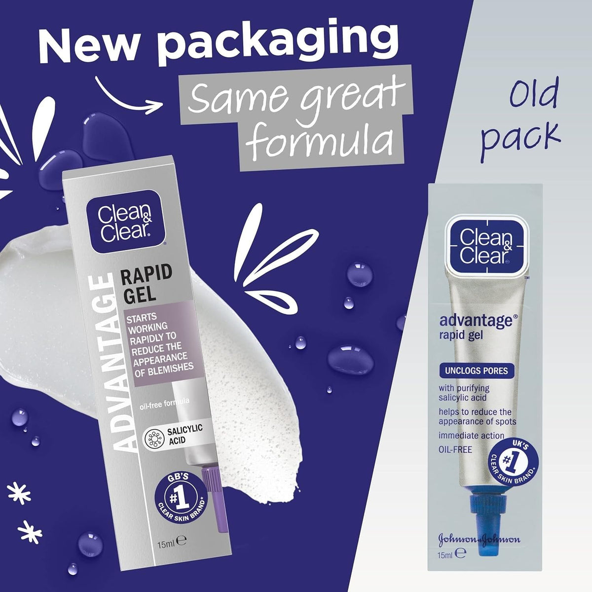 Clean & Clear gel texture close-up, shows lightweight non-greasy formula