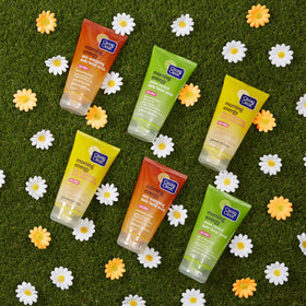 Clean & Clear scrub on bathroom shelf suggesting routine-ready convenience
