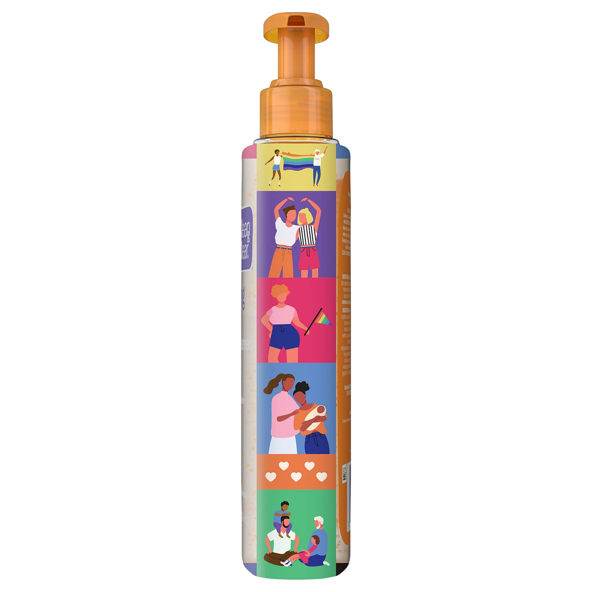 Clean & Clear label close-up featuring Care with Pride artwork and community-support message