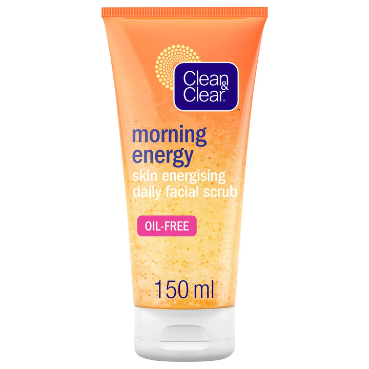 Clean & Clear front packaging showing energising scrub and benefits