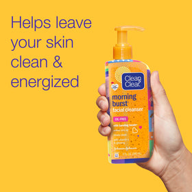 Clean & Clear pump and cap detail highlighting easy dispensing for convenient morning use