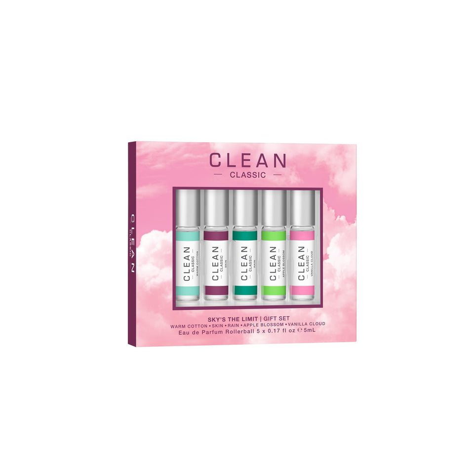 CLEAN front packaging showing five 5mL rollerballs and gift-ready design benefit: perfect gifting