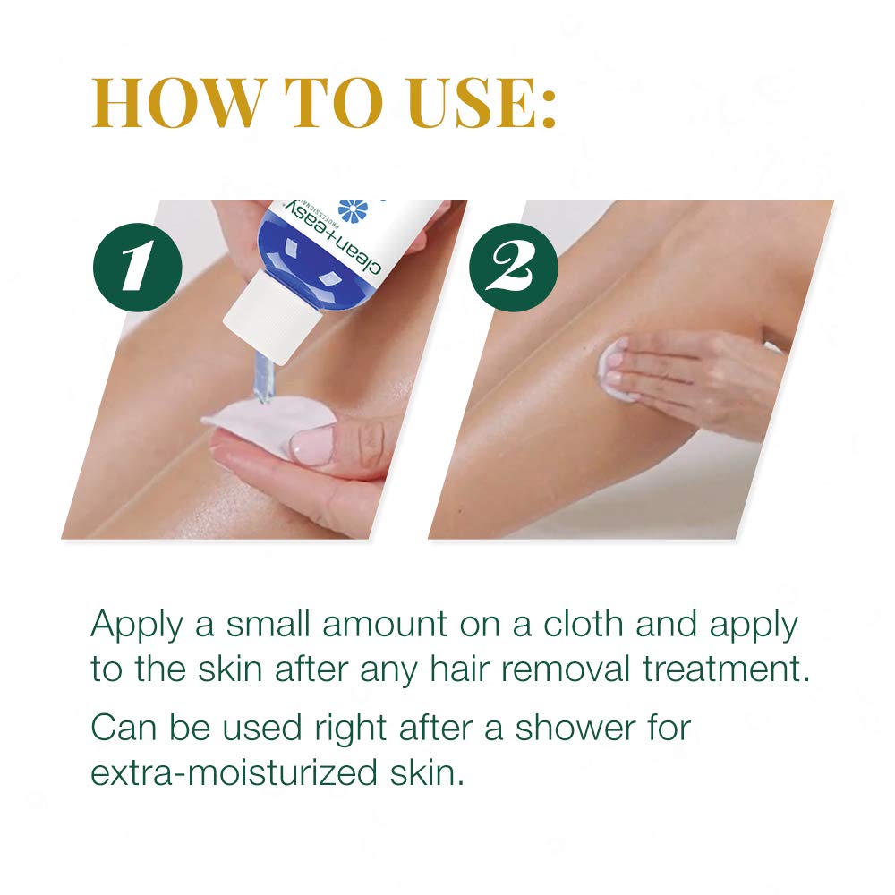 Clean + Easy bottle in hand removing wax with cotton pad, quick residue cleanup