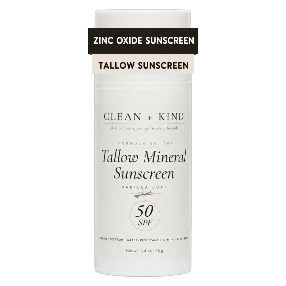 Clean + Kind front pump bottle showing SPF50 and vanilla scent benefit