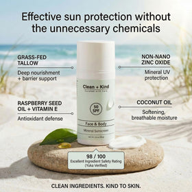Clean + Kind creamy sunscreen texture close-up demonstrating smooth spread