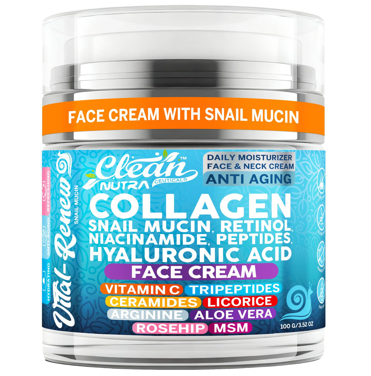 Clean Nutraceuticals jar front view showing label and compact packaging benefit
