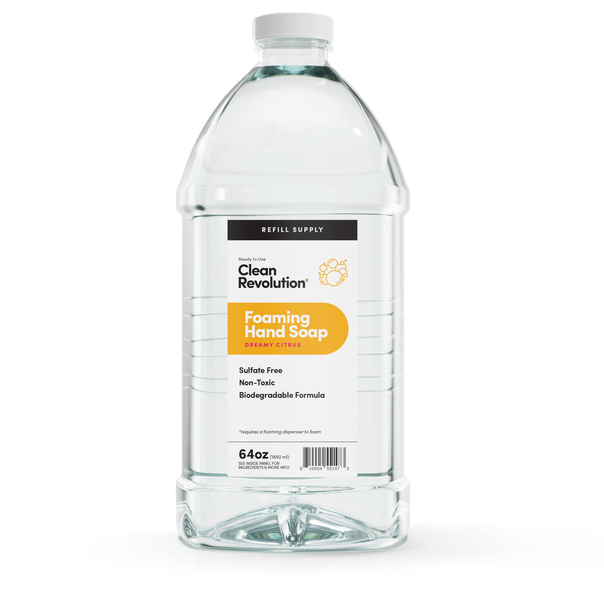 Clean Revolution front label on 128 fl oz jug showing product name and scent benefits