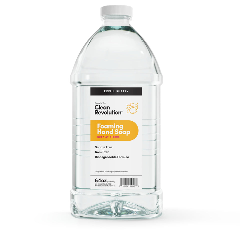 Clean Revolution front label on 128 fl oz jug showing product name and scent benefits