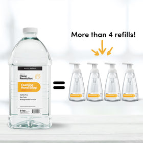 Clean Revolution jug being poured into foaming dispenser for quick refill convenience
