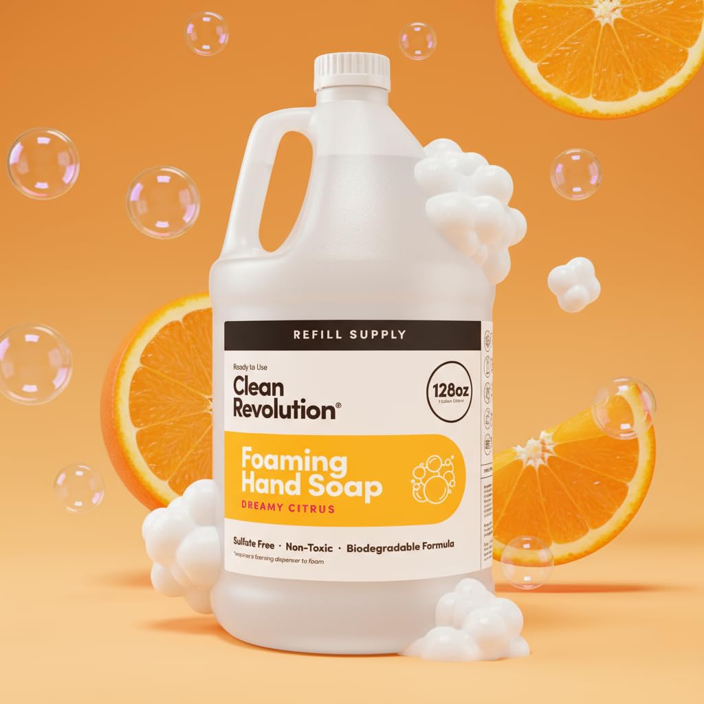 Clean Revolution pouring refill into foaming dispenser demonstrating effortless refill benefit
